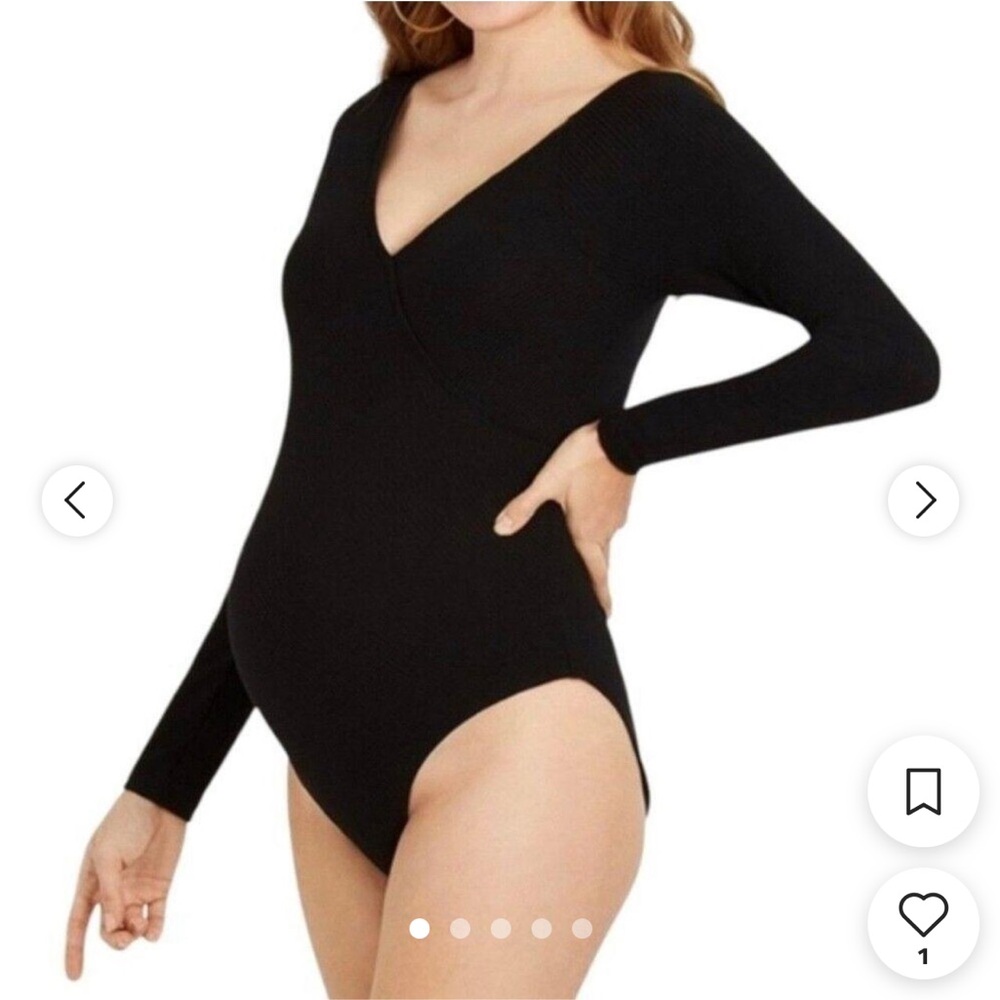 Jessica Simpson Maternity Ribbed Black V-neck Bodysuit Medium